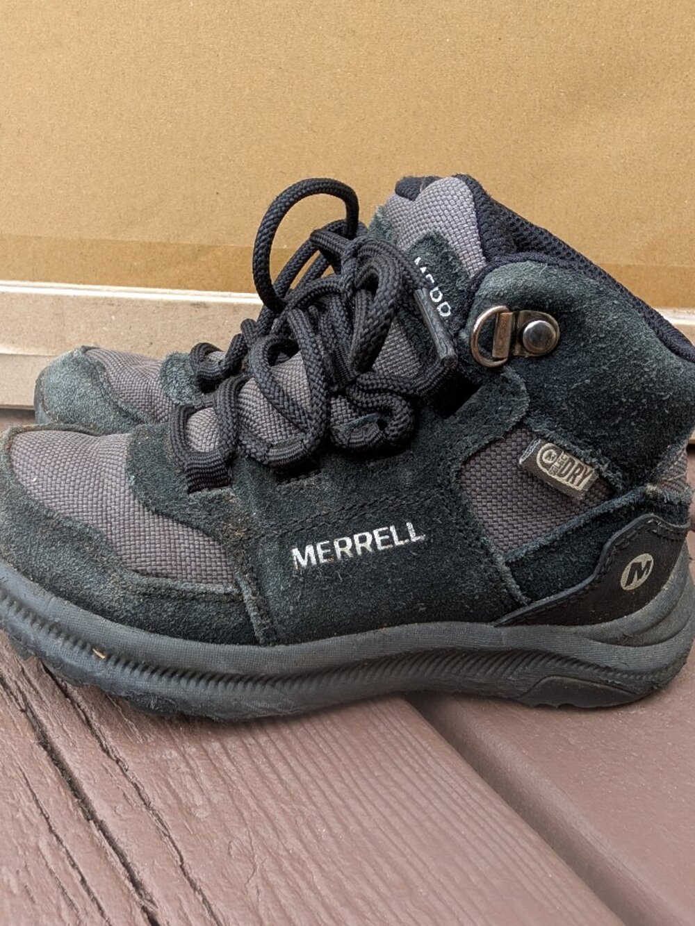 Merrell Ontario 85 Waterproof Black Hiking Boots Children Boys 11M Leather Shoes